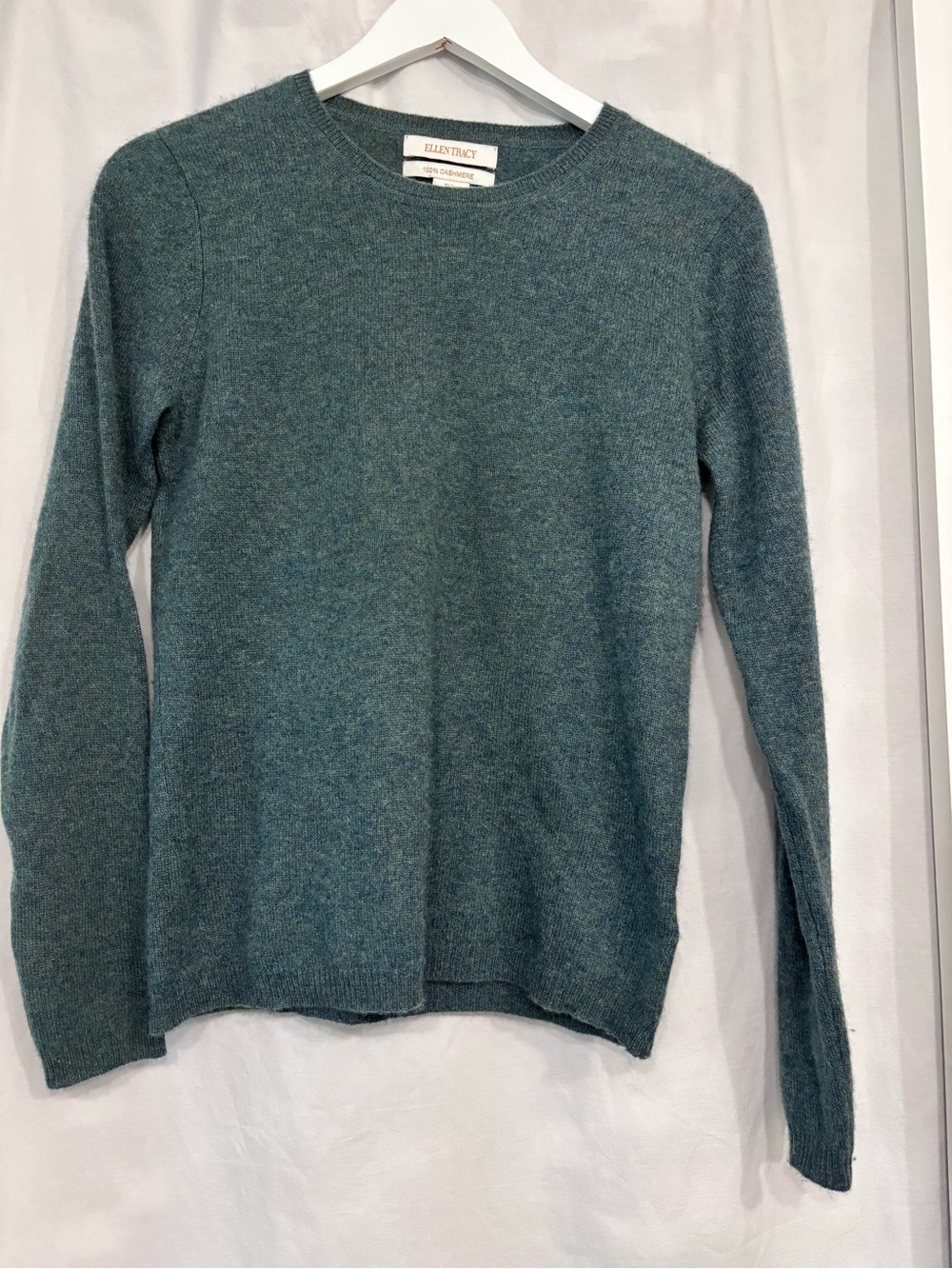 Ellen Tracy Teal Heathered Crewneck Cashmere Sweater
